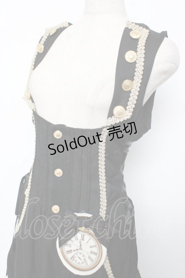 画像3: ALICE and the PIRATES / 時計ウサギのサロペット  黒 Y-25-12-08-126-PA-OP-SZ-ZY (3)