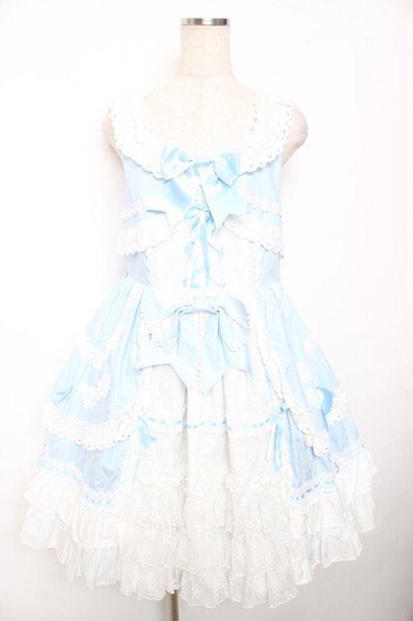 画像1: BABY, THE STARS SHINE BRIGHT / 草原のお花摘みの少女ジャンパースカート  サックス×白 Y-25-12-08-128-BA-OP-SZ-ZY (1)