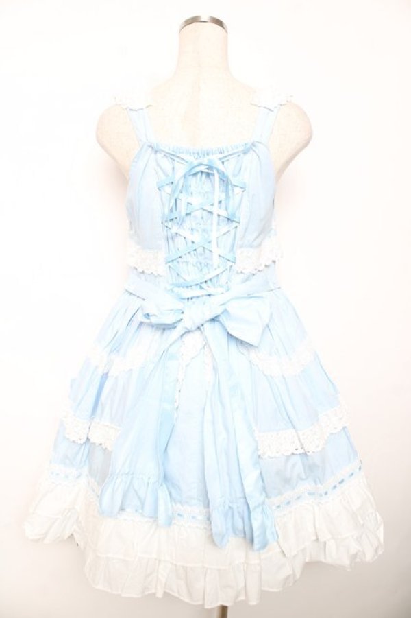 画像2: BABY, THE STARS SHINE BRIGHT / 草原のお花摘みの少女ジャンパースカート  サックス×白 Y-25-12-08-128-BA-OP-SZ-ZY (2)