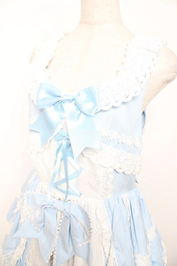 画像3: BABY, THE STARS SHINE BRIGHT / 草原のお花摘みの少女ジャンパースカート  サックス×白 Y-25-12-08-128-BA-OP-SZ-ZY (3)