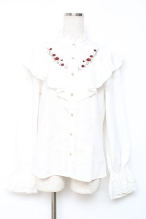 画像: axes femme / ローズ刺繍フリルブラウス M 白 Y-25-12-10-029-AX-BL-SZ-ZY