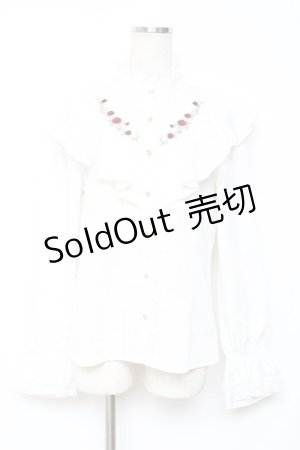 画像: axes femme / ローズ刺繍フリルブラウス M 白 Y-25-12-10-029-AX-BL-SZ-ZY