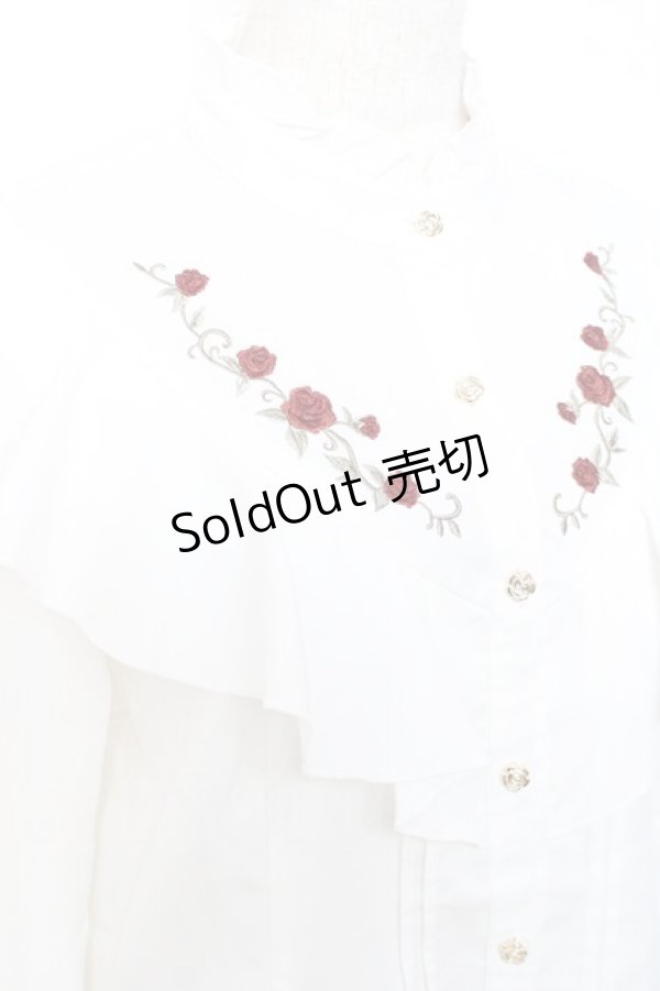 画像3: axes femme / ローズ刺繍フリルブラウス M 白 Y-25-12-10-029-AX-BL-SZ-ZY (3)