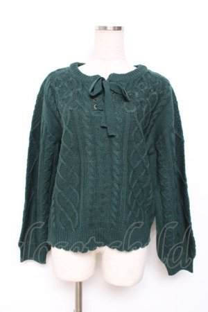 画像: axes femme / レースアップ花刺繍ニット M グリーン Y-25-12-10-036-AX-TO-SZ-ZY