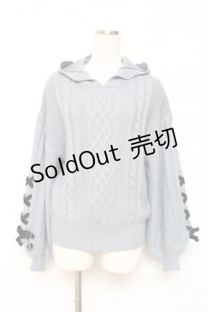 画像: axes femme / 袖編み下げフードニットトップス M サックス Y-25-12-10-037-AX-TO-SZ-ZY