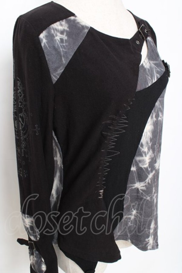 画像4: Ozz Croce / タイダイ切替ベルトデザイントップス  黒×グレー Y-25-12-10-044-OO-TO-SZ-ZY (4)