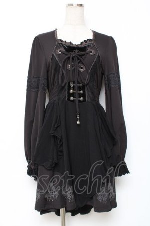 画像: Ozz oneste / 裾シャンデリアプリントワンピース  黒 Y-25-12-10-045-OO-OP-SZ-ZY