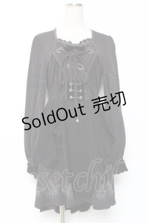 画像: Ozz oneste / 裾シャンデリアプリントワンピース  黒 Y-25-12-10-045-OO-OP-SZ-ZS