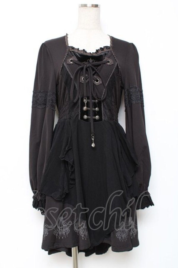 画像1: Ozz oneste / 裾シャンデリアプリントワンピース  黒 Y-25-12-10-045-OO-OP-SZ-ZY (1)