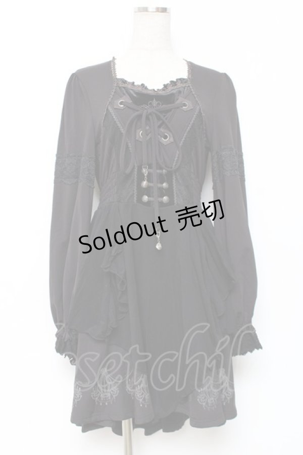 画像1: Ozz oneste / 裾シャンデリアプリントワンピース  黒 Y-25-12-10-045-OO-OP-SZ-ZS (1)