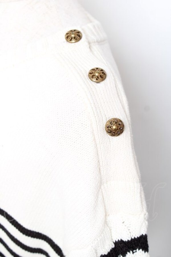 画像3: axes femme / 肩ボタンデザインボーダースリットワンピース M 白×黒 Y-25-12-10-054-AX-OP-SZ-ZY (3)