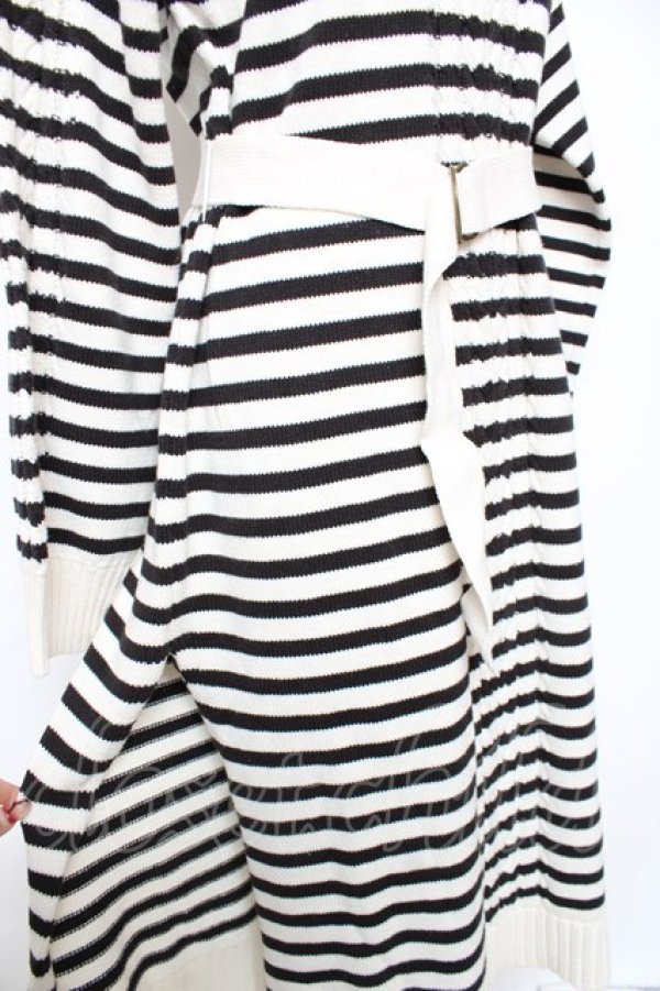 画像4: axes femme / 肩ボタンデザインボーダースリットワンピース M 白×黒 Y-25-12-10-054-AX-OP-SZ-ZY (4)