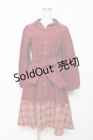 画像: axes femme / チェックバイカラーシャツワンピース M 赤 Y-25-12-10-056-AX-OP-SZ-ZY