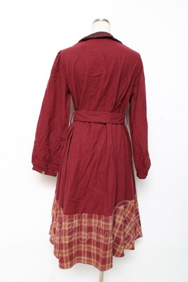 画像2: axes femme / チェックバイカラーシャツワンピース M 赤 Y-25-12-10-056-AX-OP-SZ-ZY (2)