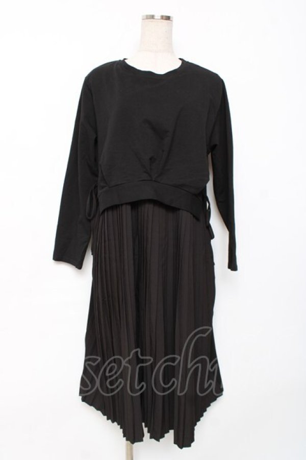 画像1: axes femme / プリーツドッキングワンピース M 黒 Y-25-12-10-057-AX-OP-SZ-ZY (1)