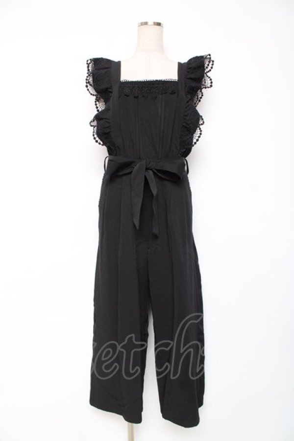 画像1: axes femme / フリル×レースサロペット M 黒 Y-25-12-10-061-AX-OP-SZ-ZY (1)