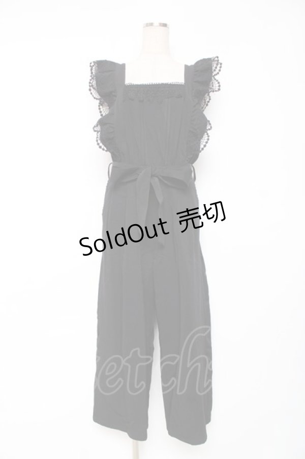 画像1: axes femme / フリル×レースサロペット M 黒 Y-25-12-10-061-AX-OP-SZ-ZS (1)