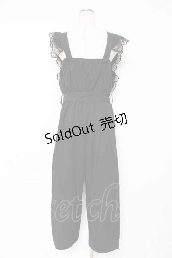 画像2: axes femme / フリル×レースサロペット M 黒 Y-25-12-10-061-AX-OP-SZ-ZS (2)