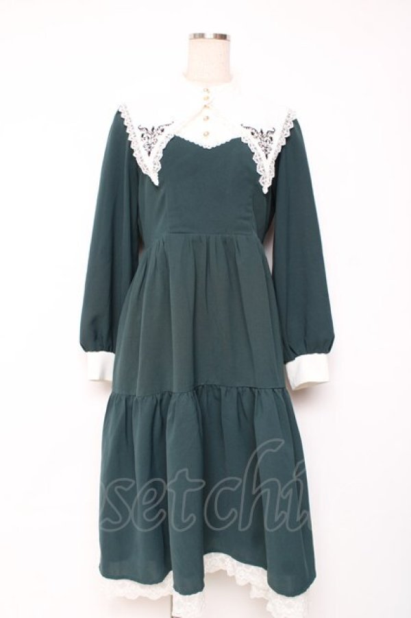 画像1: axes femme POETIQUE / 刺繍襟付きシスターワンピース M グリーン Y-25-12-10-067-AX-OP-SZ-ZY (1)