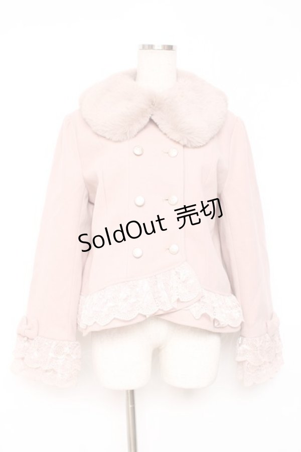 画像1: axes femme / 裾レースショートコート M ピンク Y-25-12-10-073-AX-CO-SZ-ZY (1)