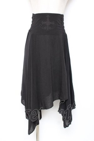 画像: Ozz Croce / ウエスト刺繍変形スカート  黒 Y-25-12-10-078-OO-SK-SZ-ZY