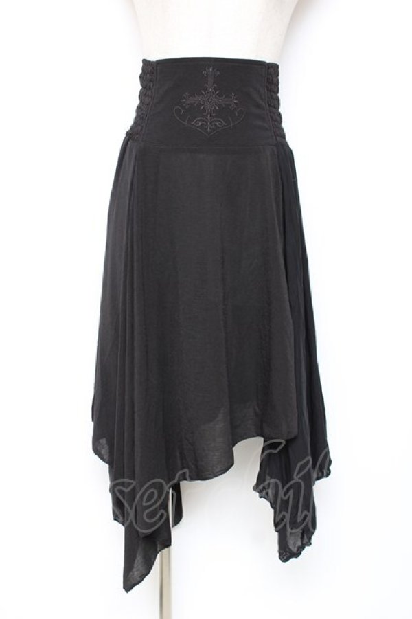 画像1: Ozz Croce / ウエスト刺繍変形スカート  黒 Y-25-12-10-078-OO-SK-SZ-ZY (1)