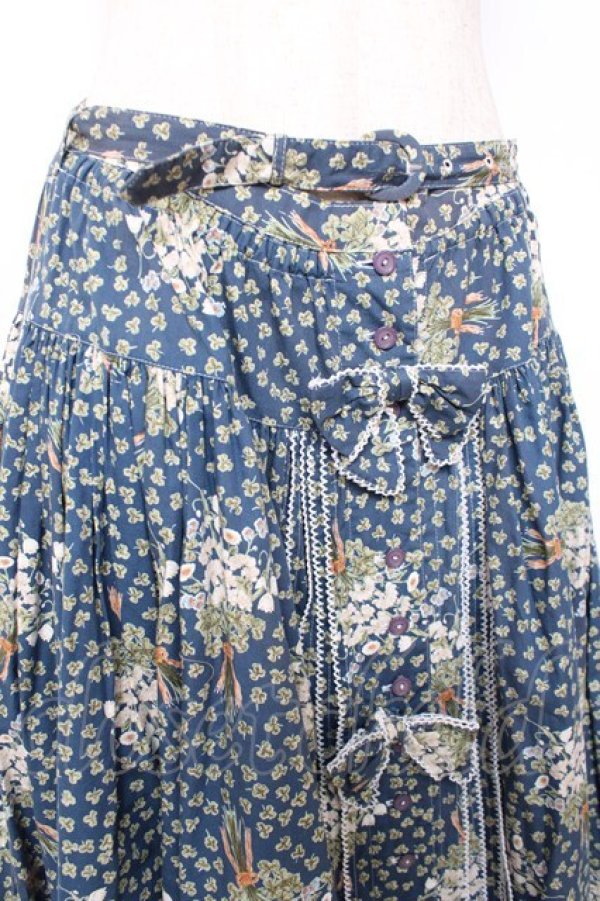 画像3: PINK HOUSE / クローバー&シロツメクサスカート  ブルー Y-25-12-10-082-LO-SK-SZ-ZY (3)