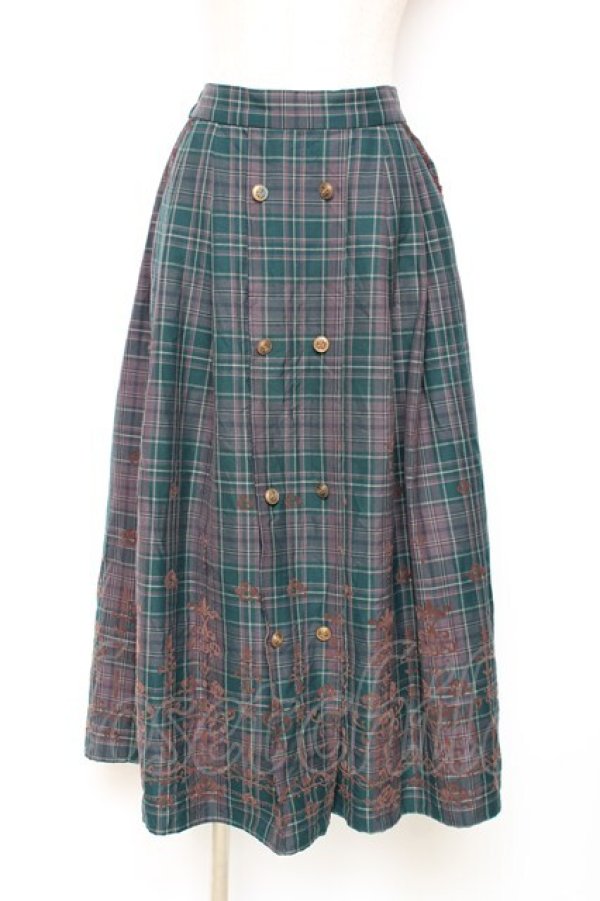 画像1: axes femme / フロッキーチェックスカート M グリーン Y-25-12-10-091-AX-SK-SZ-ZI (1)