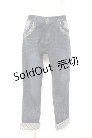 画像: axes femme / 裾ストライプデニムパンツ L インディゴ Y-25-12-10-105-AX-PA-SZ-ZI