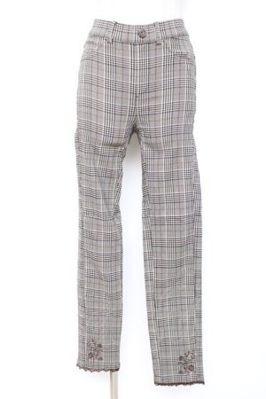 画像: axes femme / 裾刺繍レギンスパンツ M 茶 Y-25-12-10-111-AX-PA-SZ-ZY