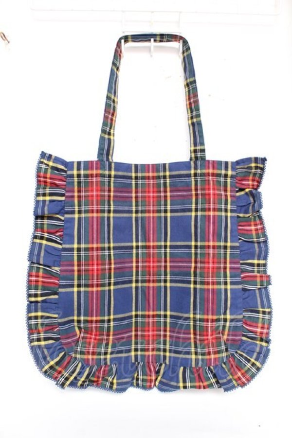 画像2: PINK HOUSE / シャギー起毛タータンチェックトートバッグ  紺 Y-25-12-10-017-LO-BG-SZ-ZY (2)