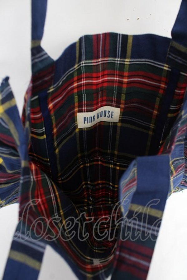 画像3: PINK HOUSE / シャギー起毛タータンチェックトートバッグ  紺 Y-25-12-10-017-LO-BG-SZ-ZY (3)