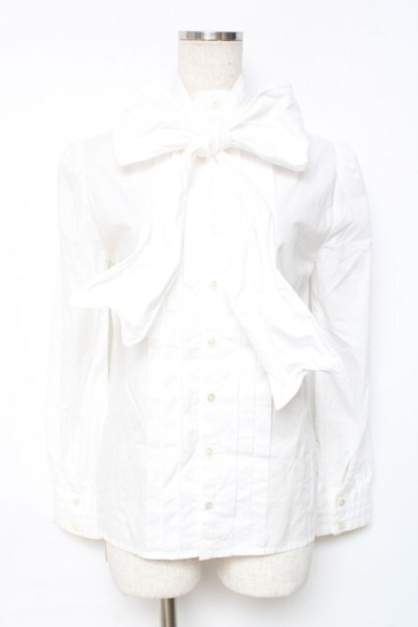 画像1: Jane Marple / ワイヤー入りボウリボン付きブラウス M 白 Y-25-12-10-025-JM-BL-SZ-ZY (1)