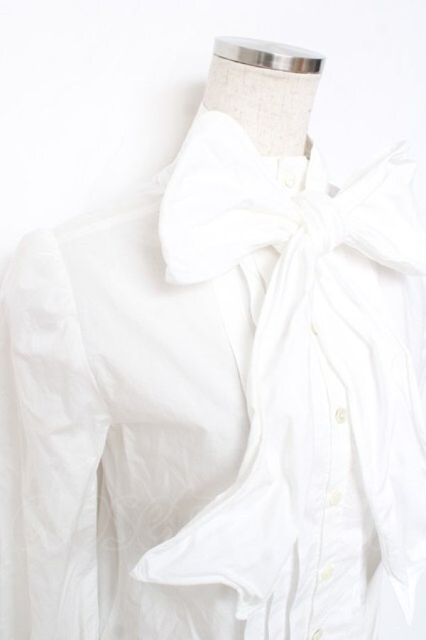 画像3: Jane Marple / ワイヤー入りボウリボン付きブラウス M 白 Y-25-12-10-025-JM-BL-SZ-ZY (3)