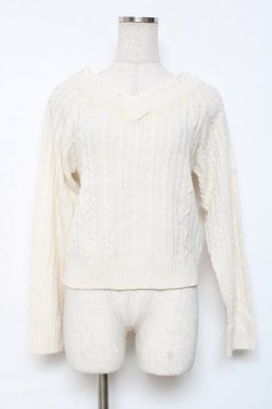 画像: axes femme / Vネックビジューニット  生成り Y-25-12-11-031-AX-TO-SZ-ZY