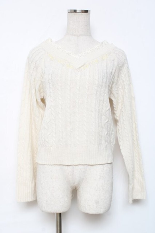 画像1: axes femme / Vネックビジューニット  生成り Y-25-12-11-031-AX-TO-SZ-ZY (1)