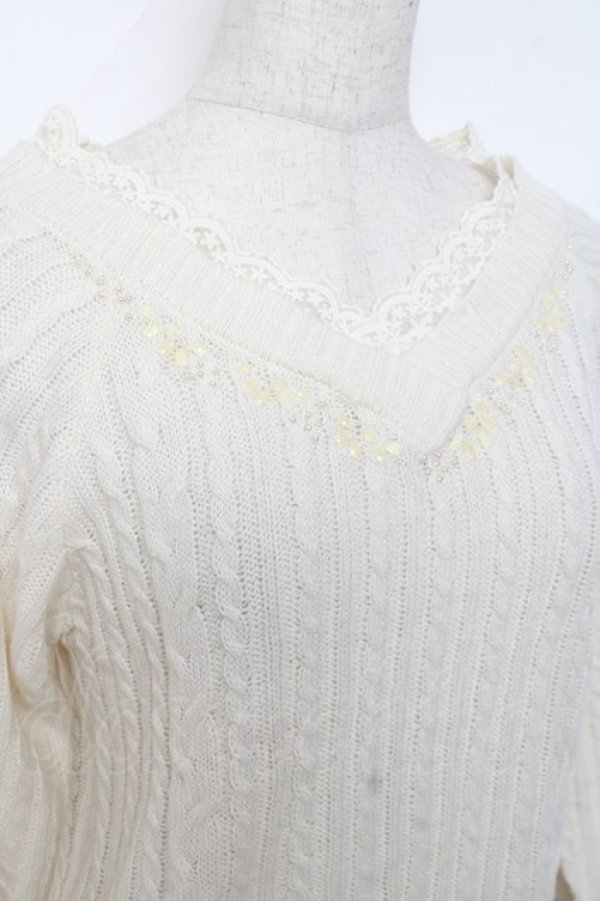 画像3: axes femme / Vネックビジューニット  生成り Y-25-12-11-031-AX-TO-SZ-ZY (3)