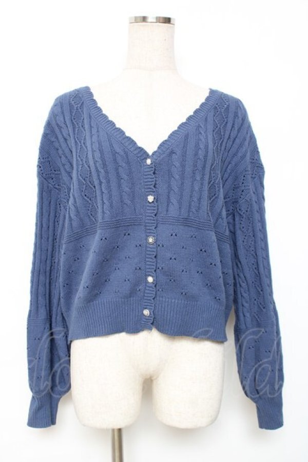 画像1: axes femme / 透かし編みニットカーディガン F ブルー Y-25-12-11-038-AX-TO-SZ-ZY (1)