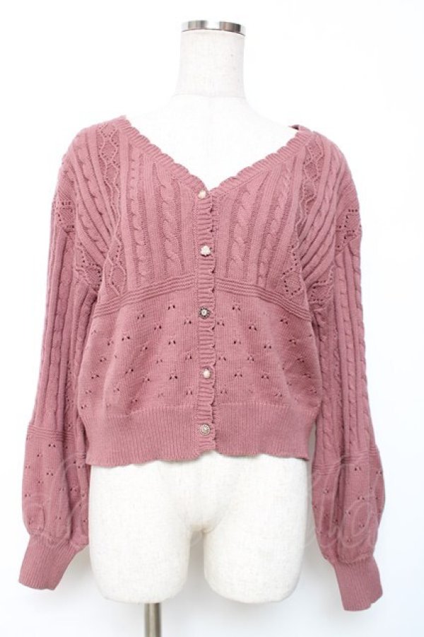 画像1: axes femme / 透かし編みニットカーディガン F ピンク Y-25-12-11-040-AX-TO-SZ-ZY (1)