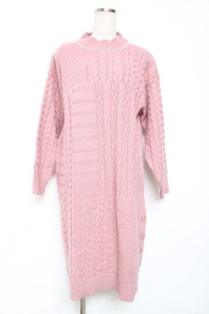 画像: axes femme / ネックレス付ニットワンピース M ピンク Y-25-12-11-050-AX-OP-SZ-ZY
