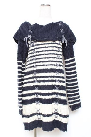 画像: axes femme / レースアップニットワンピース  白×紺 Y-25-12-11-052-AX-OP-SZ-ZY