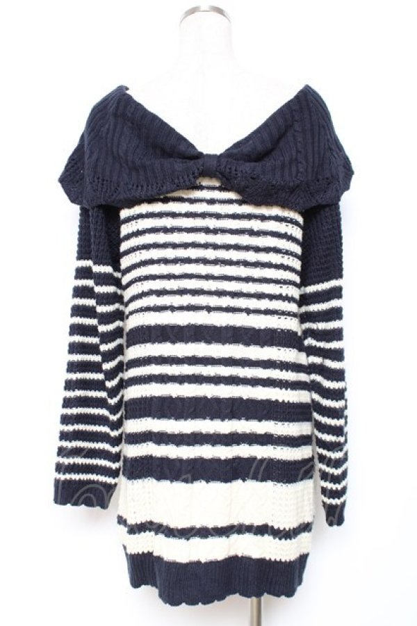 画像2: axes femme / レースアップニットワンピース  白×紺 Y-25-12-11-052-AX-OP-SZ-ZY (2)