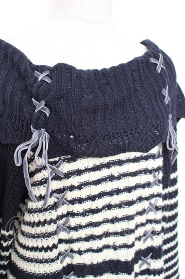 画像4: axes femme / レースアップニットワンピース  白×紺 Y-25-12-11-052-AX-OP-SZ-ZY (4)