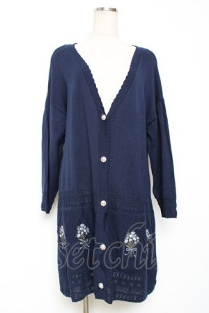 画像: axes femme / ブーケ刺繍ロングニットカーディガン M 紺 Y-25-12-11-053-AX-TO-SZ-ZY