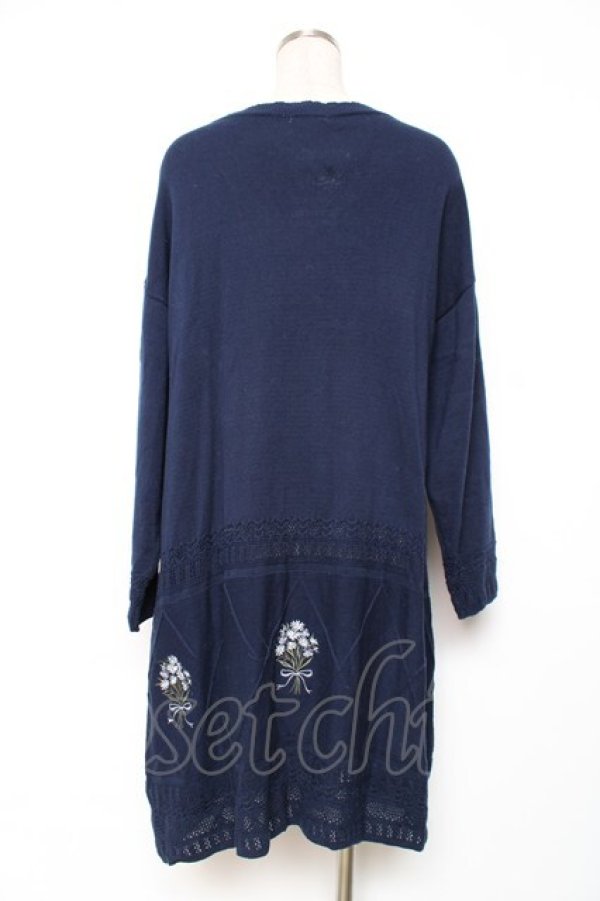 画像2: axes femme / ブーケ刺繍ロングニットカーディガン M 紺 Y-25-12-11-053-AX-TO-SZ-ZY (2)