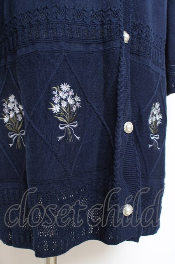 画像3: axes femme / ブーケ刺繍ロングニットカーディガン M 紺 Y-25-12-11-053-AX-TO-SZ-ZY (3)