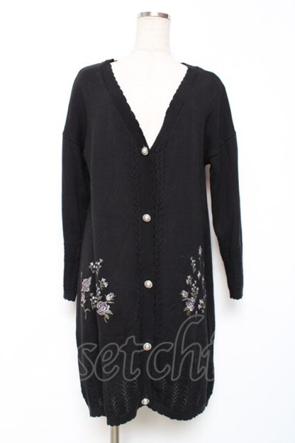 画像1: axes femme / バラ刺繍ロングニットカーデ M 黒 Y-25-12-11-054-AX-TO-SZ-ZY (1)