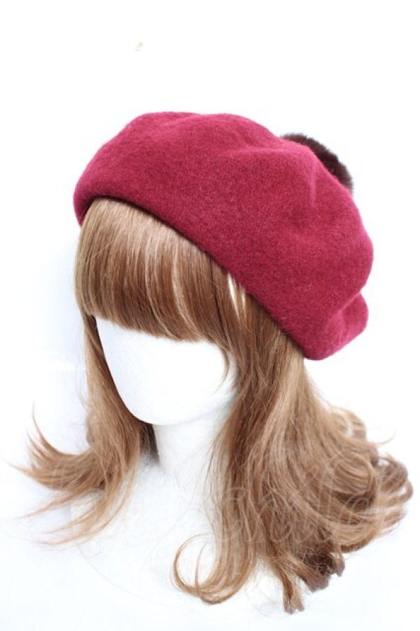 画像1: axes femme / HAT メッセージポンポンベレー  ワイン Y-25-12-11-007-AX-AC-AS-ZY (1)