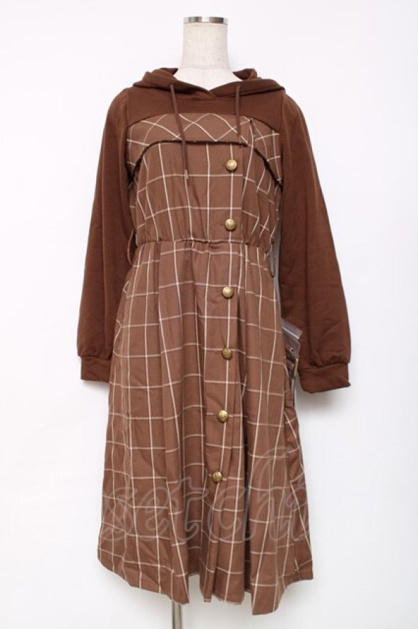 画像1: axes femme / パーカードッキングワンピース M 茶 Y-25-12-11-061-AX-OP-SZ-ZY (1)