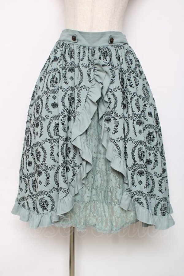 画像1: axes femme / フロッキースリットスカート  グリーン Y-25-12-11-085-AX-SK-SZ-ZY (1)